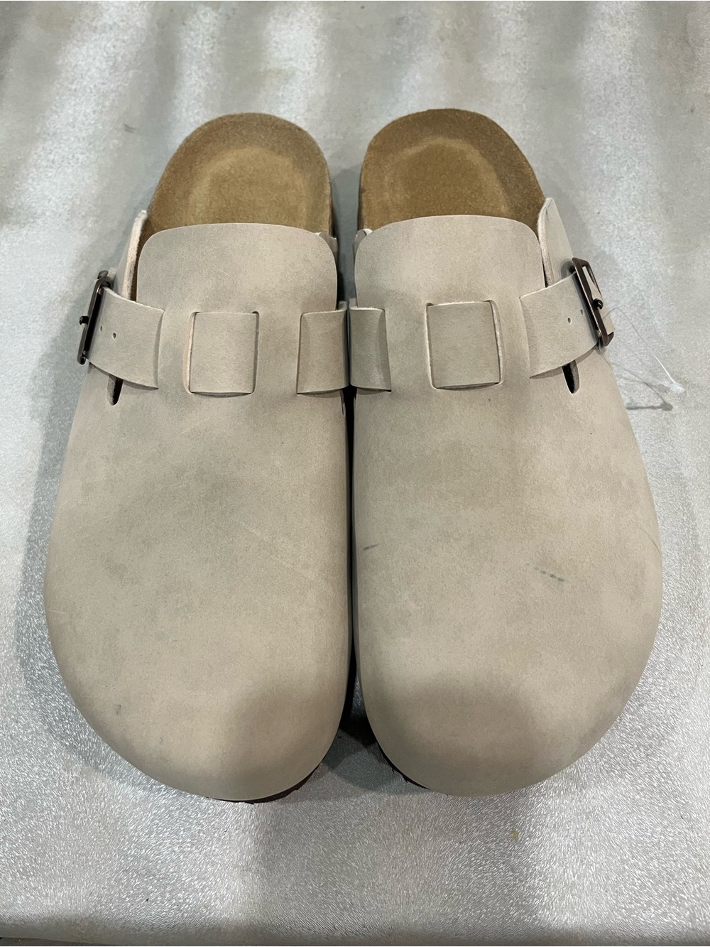 Cushionaire Women’s Cream Slip-On Mule with Buckle